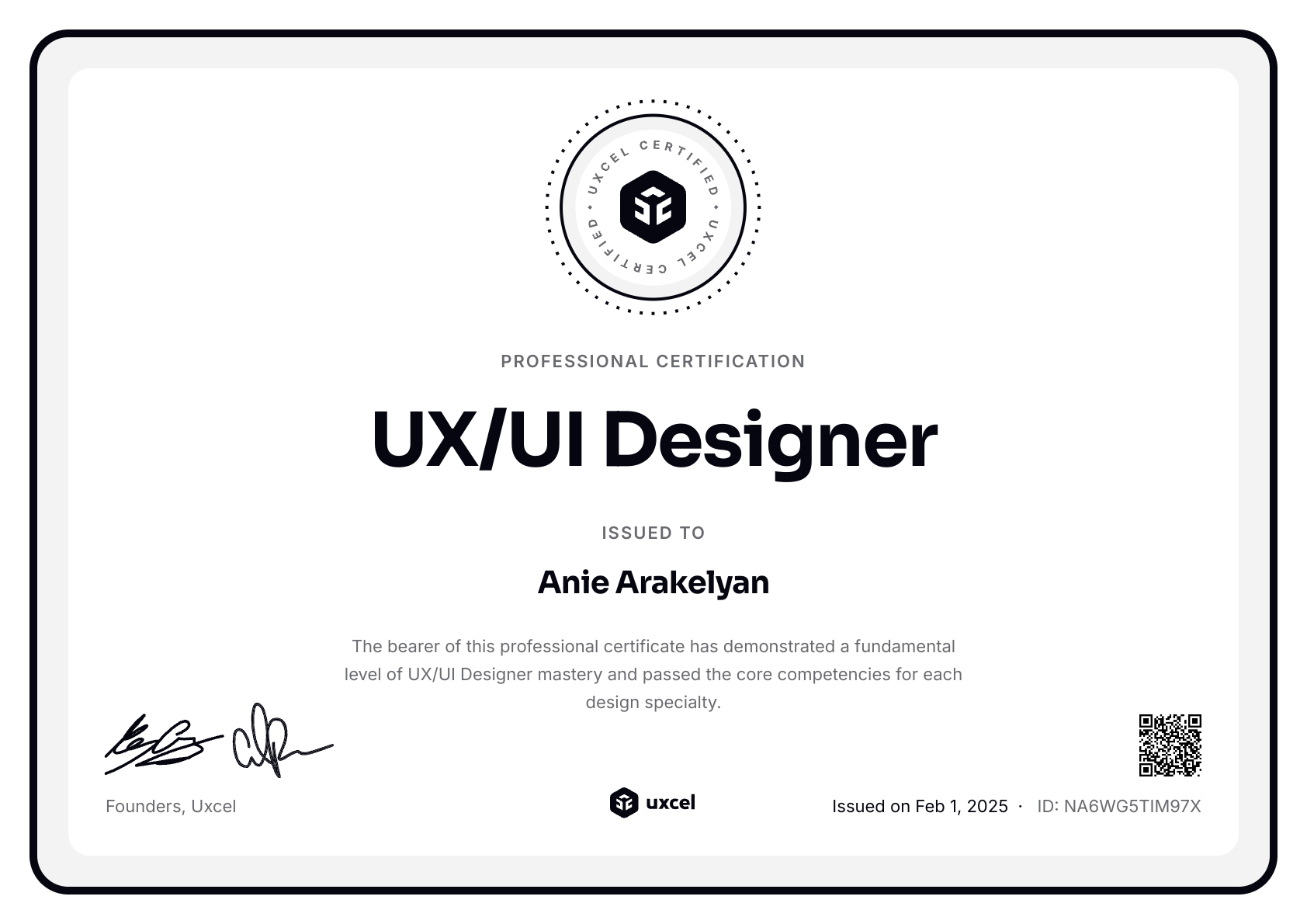 Anie Arakelyan's certificate